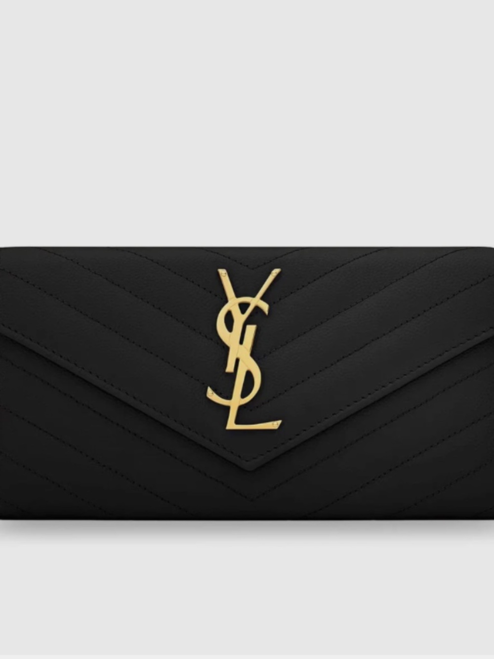 Saint Laurent Black Cassandre Quilted Chevron Wallet with YSL Logo
